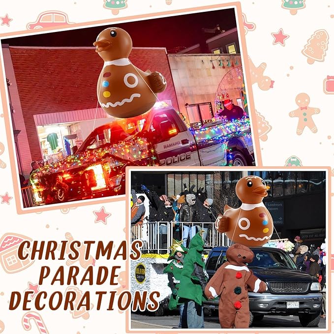 Hungdao 1 Pcs 4 Feet PVC Christmas Giant Inflatable Gingerbread Duck Huge Rubber Large Blow up Duck Christmas Pool Floats for Xmas Holiday Indoor Outdoor Pool Decorations