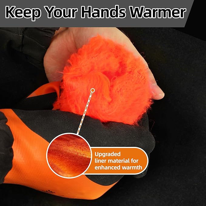 Schwer 2 Pairs FreezeGuard Winter Work Gloves, ANSI A2 Cut Resistant Freezer Gloves for Outdoor Cold Weather Keep Hands Warm, Waterproof Gloves for Shoveling Snow, Ice Fishing, M