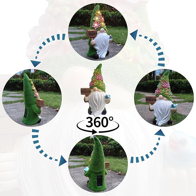 Gnome Garden Decor Statue Solar Gnomes Decorations for Yard with Succulent and 6 LED Lights Outdoor Figurines Light,Lawn Decor for Patio, Balcony, Yard Ornament - Unique Housewarming Gifts