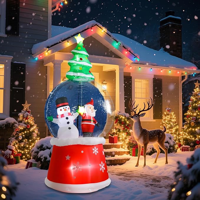 WONDER GARDEN 7.68 FT Christmas Inflatable Outdoor Decorations Christmas Santa & Snowman Snow Globe Blow Up Yard Decorations with LED Lights for Xmas Holiday Party Garden Patio Lawn Decor