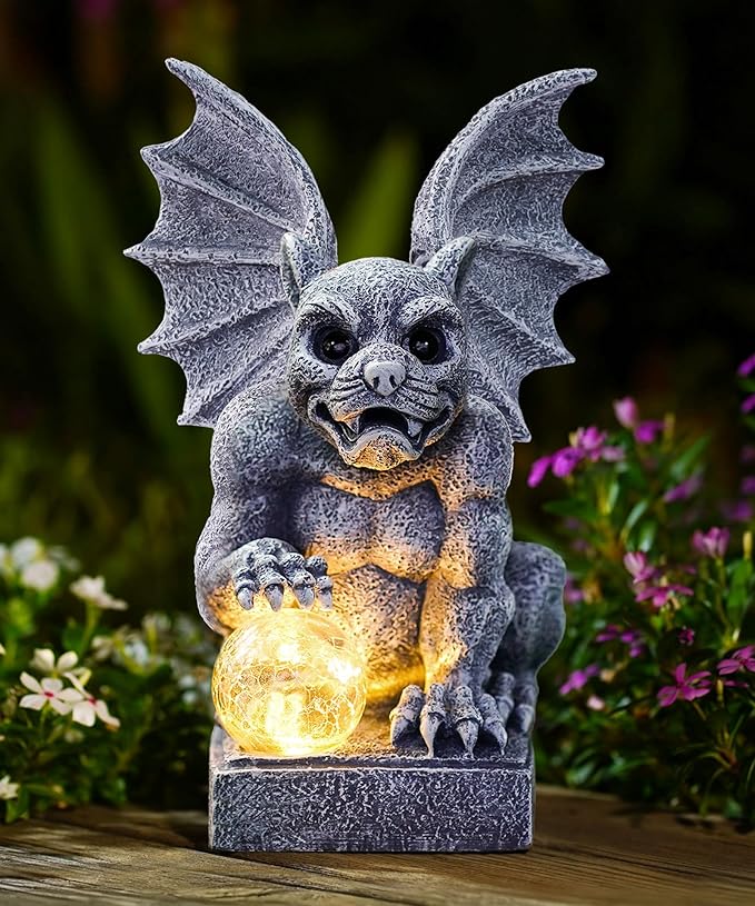 Gargoyle Statue for Garden Decor: Gothic Outdoor Dragon Figurines Sculpture with Ball for Lawn Patio Yard Balcony - Best Gifts for Mom Grandma Women
