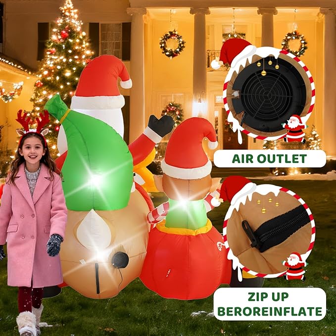 6FT Santa Claus Inflatable Decoration with Built-in LED Lights, Christmas Outdoor Inflatable Decoration for Lawn, Yard, Garden, Patio