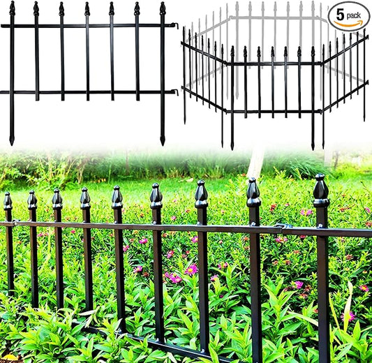 Metal Decorative Garden Fence 22" Wide x 18" High (5 Panels, Total Length 9.17 feet), Metal Border Folding Fence, Landscape Fencing for Flower Bed, Yard, Animal Barrier