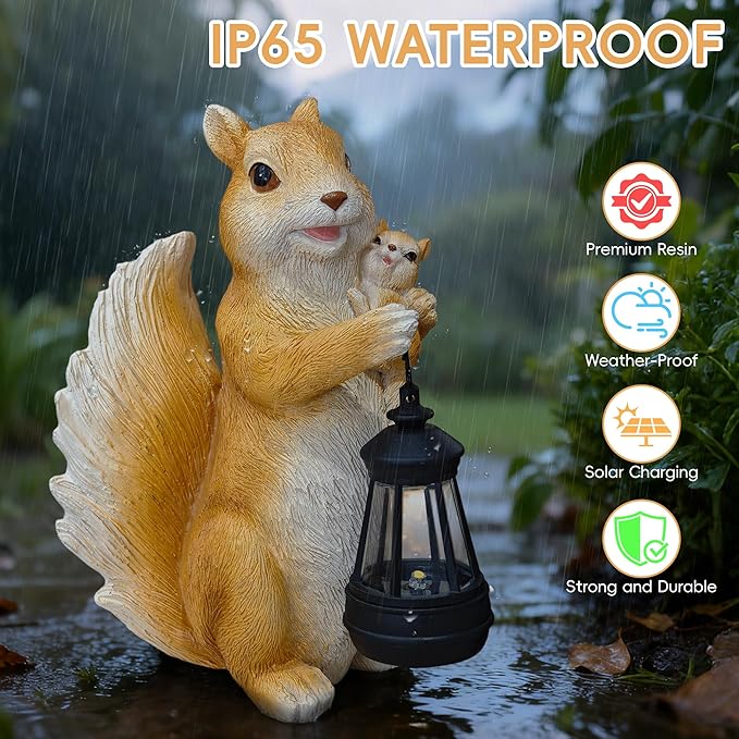 Solar Garden Decor Squirrel Statues - Squirrel Figurine Lawn Ornaments,Small Animal Garden Statues for Outdoor Yard Art Porch Patio Balcony Home House Decor,Birthday Gifts for Women Mom Grandma