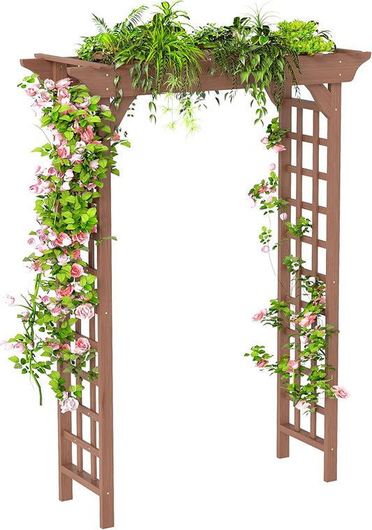 Outdoor Wooden Arch Pergola for Garden, Backyard, Patio & Wedding (Dark Brown, 63" W x 85.5" H)