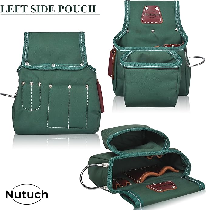 Nylon and Leather Tool Belt | Nylon Tool Pouch | Carpenter | Construction | Framers | Electrician Tool Belts | Drywall Tool Bags (GREEN)