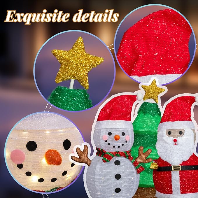 VINGLI 3 Pack 30" 30 Inch Lighted Snowman Santa Claus Christmas Tree Decorations, Prelit Multicolor LED Xmas Yard Lawn Porch Decor for Indoor Outdoor Holiday Winter Christmas Display Set pathway decor