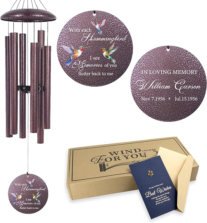 ASTARIN Personalized Memorial Wind Chime for Loss of Loved One 30/36/42 inch, Sympathy Deep Tone Wind Chimes for Mom Dad/Mother Father, Remembrance Gifts for Grief Condolence Funeral, Bereavement 46