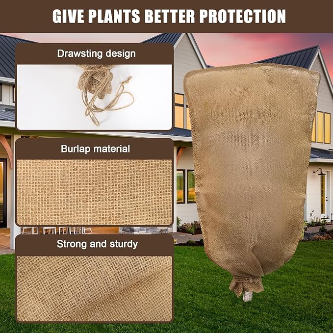 1PCS 45.3 X 70.9Inch Winter Burlap Plant Cover Bag, Large Burlap Bags with Drawstring Reusable Plant Covers,Frost Cloth Cold Freeze Protection Cover Bags Tree Freeze Blanket for Outdoor Plants