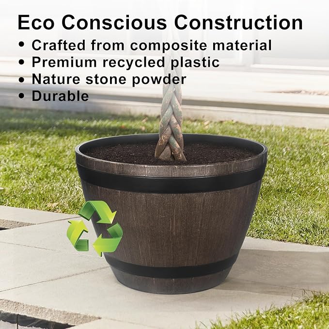 GameXcel Large Whiskey Barrel Planter for Outdoor Plants - Flower Pots Garden Wine Barrel Planter Outdoor - 21" D x 15" H