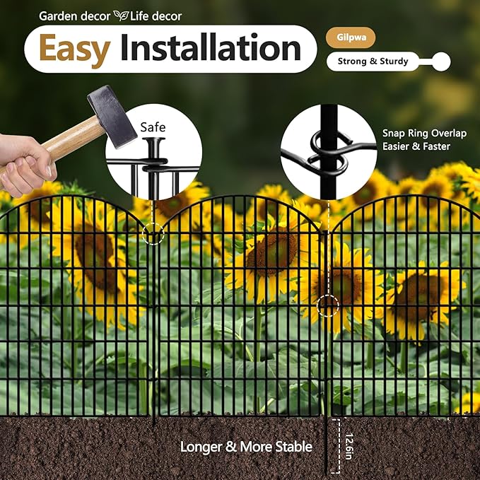 15 Panels Decorative Garden Fence, 33in (H) x 33.46ft (L) No Dig Dog Fences Outdoor for Yard, Rustproof Tall Metal Fencing Panels Animal Barrier Border for Rabbits, Patio Temporary Use