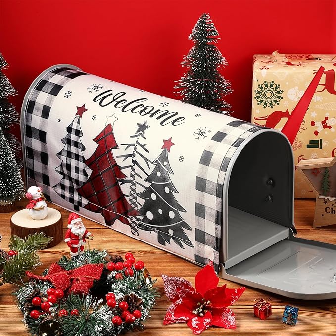 Blosssound Christmas Mailbox Cover Magnetic Standard Size 21 x 19 Inch, Winter Mailbox Cover Xmas Tree Decorative Post Letter Box Decor for Garden Yard Outdoor(Welcome)