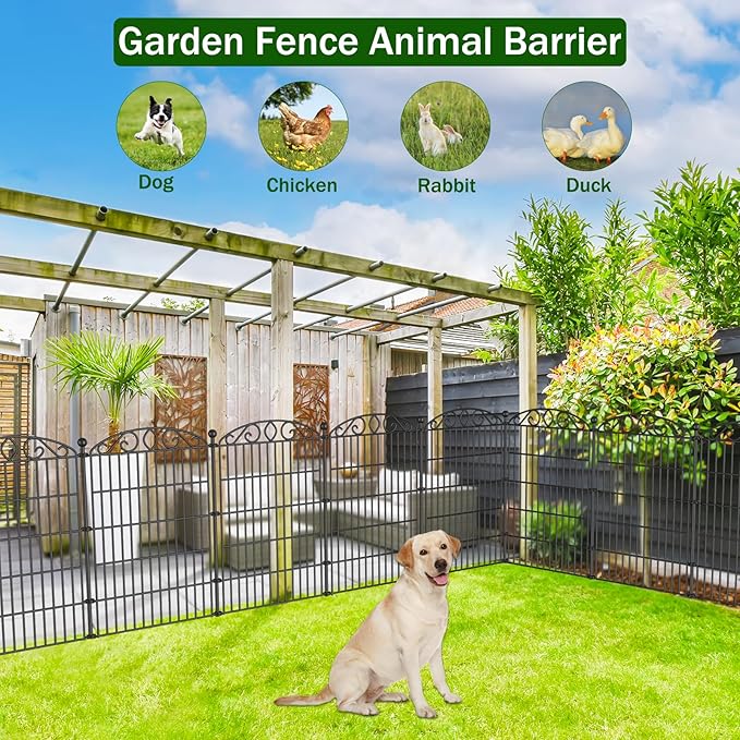 No Dig Decorative Garden Fence 6 Panel - 36in H x 12ft L, Tall Animal Barrier for Dogs Rabbits, Rustproof Metal Wire Panels for Yard, Patio, and Outdoor Border Use