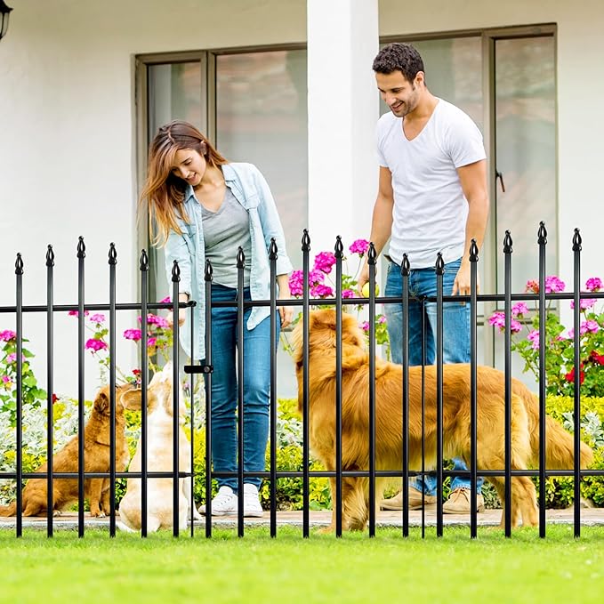 Metal Garden Fence 36" H x 28" W 5 Panels (4 Panels + 1 Gate) 11.6 Ft Total, Rustproof Animal Barrier No Dig Decorative Fencing for Dogs,Pet, Yard,& Patio, Easy Installation