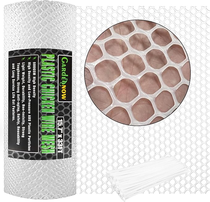 Upgraded 15.7IN x 33FT ABS Plastic Chicken White Wire Fence Mesh, Poultry Fencing, Hexagonal Fencing Wire for Gardening, Construction Barrier Netting, Chicken Wire Frame Crafts, Floral Netting