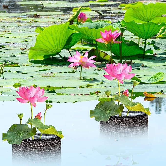 EBaokuup 4 Pcs Aquatic Pond Planting Bags-7.1" H x 7.2" Dia Reusable Mesh Water Garden Pond Plant Pot-Breathable Round Lily Plant Pots for Pond Bog Plant Garden Terrestrial Plant