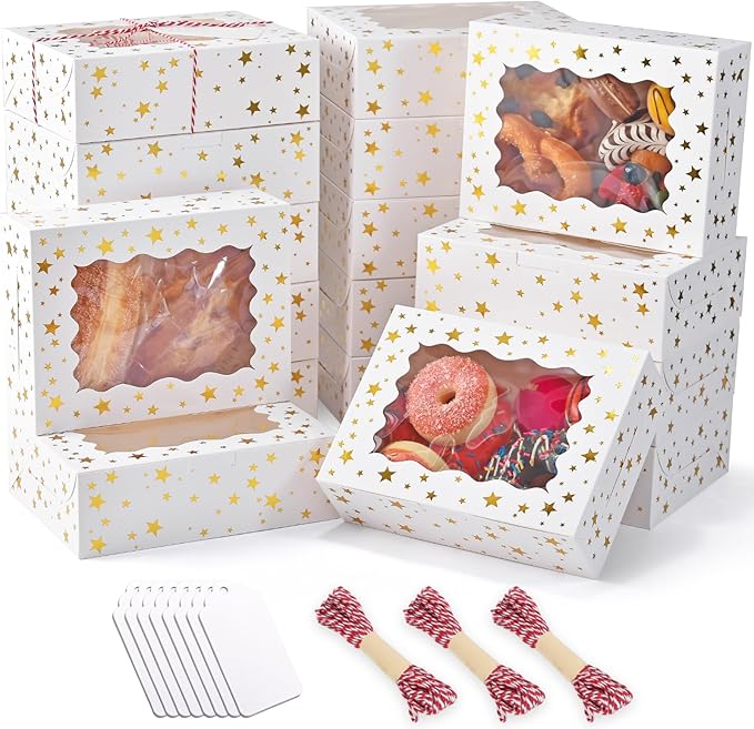 32Pcs 8x6x2.5 in Christmas Cookie Boxes with Window, White Bakery Boxes for Cookie, Treat Boxes Pastry Boxes for Gift Giving, Chocolate Covered Strawberries, Dessert, Donut, Cupcakes Muffins