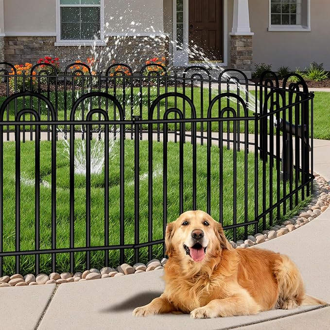 Decorative Garden Fence, 10 Panels No Dig Fence, 32 in(H) x 24.16 ft(L) Animal Barrier for Dogs Rabbits, Rustproof Metal Arched Decorative Garden Fences for Flower Bed, Outdoor, Yard, Patio