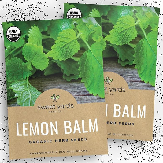 Sweet Yards Seed Co. Organic Lemon Balm – Two Seed Packets! – Approx. 620 Open Pollinated Non-GMO Herb Seeds