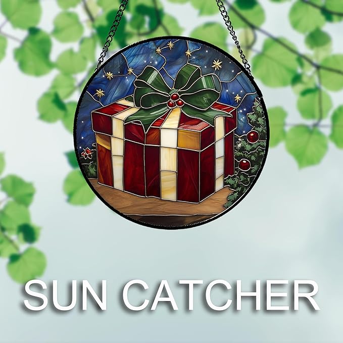 Stained Glass Window Hanging Box 7.8" - Suncatcher Door Garden Sunroom Purple Starry Sky Sun Catcher New Year Birthday for Friend Mom Men Woman Nana