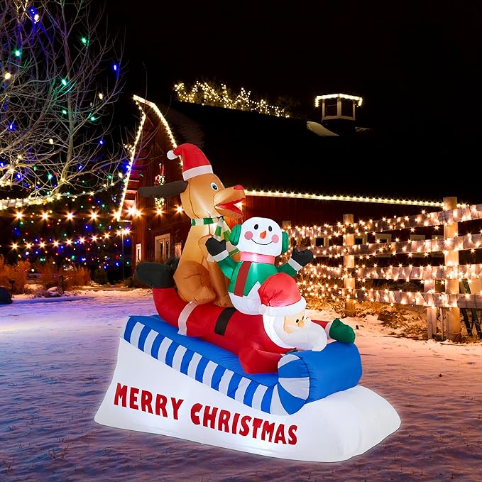 eUty 6ft Christmas Inflatable Outdoor Decoration Lighted Skiing Santa Snowman and Dog Waterproof Christmas Blow Up Yard Decorations for Xmas Holiday Party Yard Garden Lawn Decor