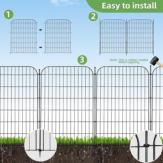 Decorative Garden Fence, 5 Panels 40 in(H) X 11.8 ft(L) Rustproof Metal Wire No Dig Dog Fence Outdoor for Yard, Temporary Tall Garden Fence Animal Barrier Decor for Yard & Patio