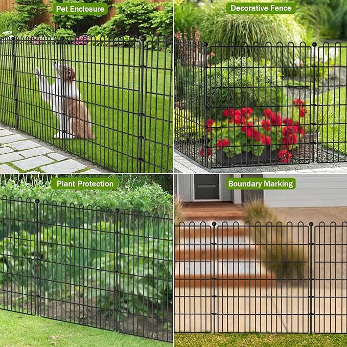 8 Panels No Dig Decorative Garden Fence with Gate for Yard, 48 in(H) X 21 ft(L) Animal Barrier Fencing for Outdoor Dog, Metal Portable Garden Fences for Borders, Pets, Landscape, Temporary Fence