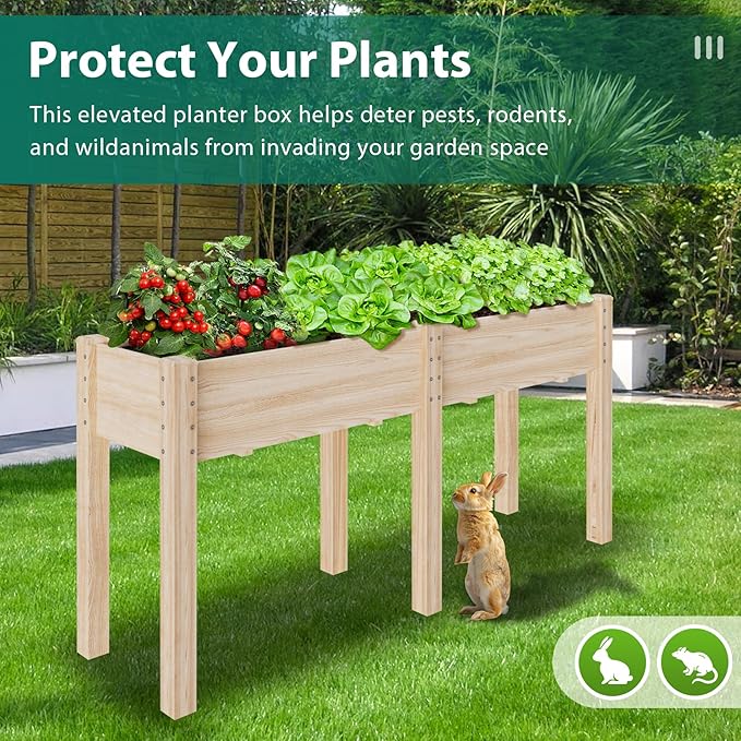 TMEE 6FT Raised Garden Bed with Legs Wooden Elevated Planter Box Stand for Backyard, Patio, Balcony w/Divider Panel, 450lb Capacity, 72x23x30in