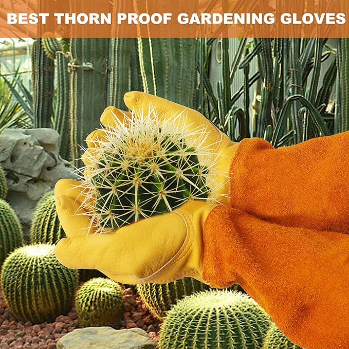 Long Gardening-Gloves Women/Men-Thorn proof Rose Pruning Heavy Duty Gauntlet, Best Garden Gifts for Gardener-S