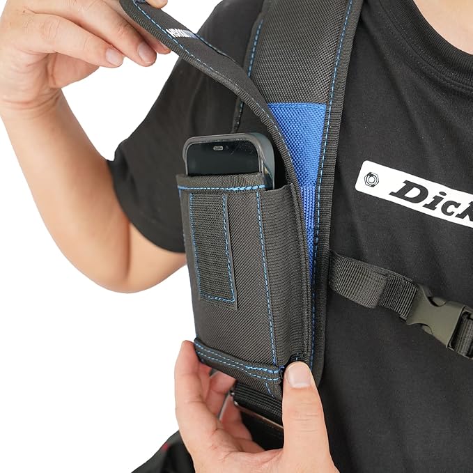 MELOTOUGH Tool Belt Suspenders Construction Work Belt Suspenders with detachable phone holder comfortable foam shoulder padder (Blue)
