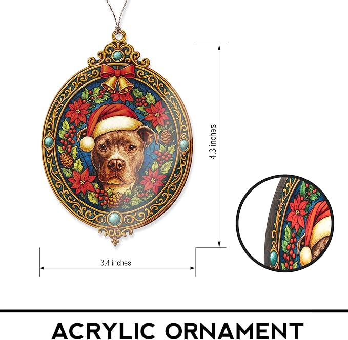 Pitbull Ornament – Holiday Pet Lover Gifts – Dog Breed Decor – Keepsake Christmas Card for Dog Owners – Seasonal Tree Decoration – White Elephant Gifts - Xmas Tree Funny Decoration