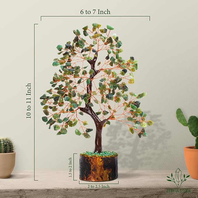 ZENFULSTONE Green Jade Crystal Tree of Life for Luck & Prosperity Decor for Home and Office | Handmade Bonsai for Wealth & Balance and Good Fortune | Perfect Well-Being Gift for Loved Ones