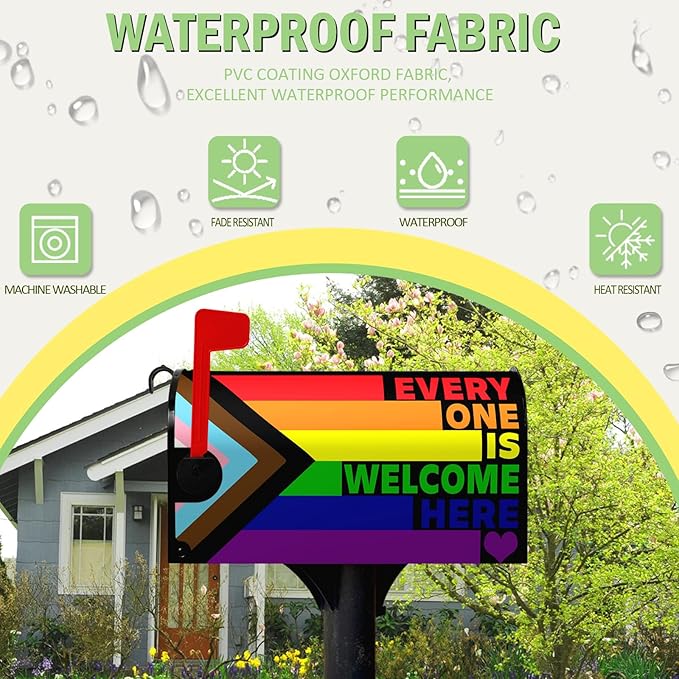 Pride Mailbox Cover Rainbow Gay Lesbian Transgender Bisexual LGBTQ Magnetic Mailbox Wrap Every One is Welcome Here Post Letter Mail Box Covers Outdoor Decor 18 X 21 inch