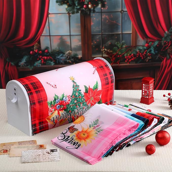 12 Pcs Seasonal Mailbox Covers Magnetic Standard Size 18 x 21 Inch Shamrocks Easter Spring Summer Fall Winter Magnetic Mailbox Covers for Garden Yard Outdoor Decor(Plaid Style)