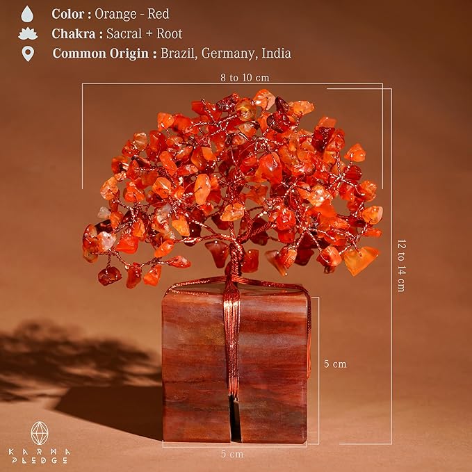 Crystal Tree for Birthday Gifts for Women, Handmade Raw Crystal Base Carnelian Chakra Healing Crystal Tree of Life for Positive Energy, Money, Good Luck, Christmas Décor, Home and Office Decor