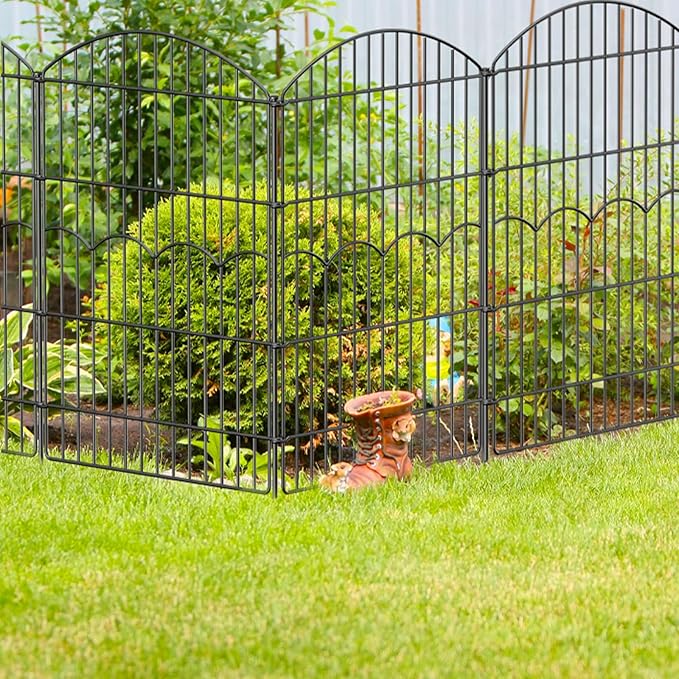 Decorative Garden Fence 6 Panels 14.8 ft (L)×38in (H) Metal Garden Fences, No Dig Animal Barrier Fencing Rustproof Wire Temporary Dog Fence Outdoor for Patio Backyard Lawn - Without Door
