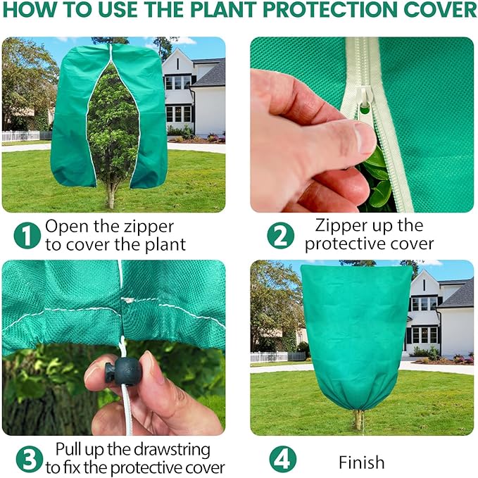 Plant Covers Freeze Protection, 2 Packs 75"W x 90"H Large Frost Cloth Blankets 2.47oz/yd² with Zipper Drawstring, Reusable Frost Tree Covers Shrub Jackets for Winter Outdoor Plants Potted Fruit Tree