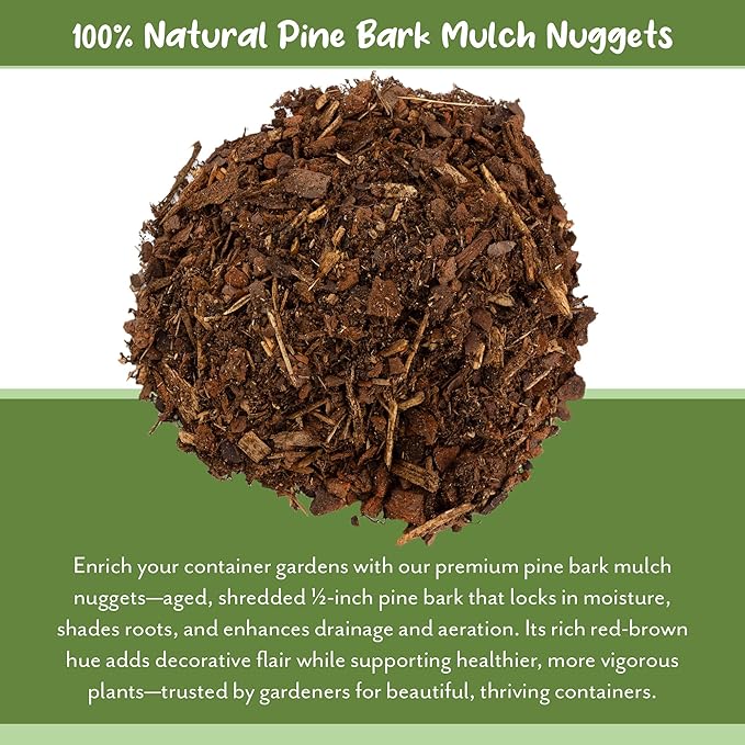 Soil Sunrise 100% Natural Pine Bark Mulch Nuggets (12 Quarts) Small Chips for Indoor/Outdoor Container Gardening, Ideal for Soil Supplement, Houseplant Topper, and Terrariums