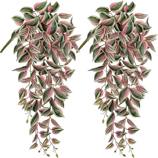 DILATATA Fake Hanging Plants Artificial Hanging Plants 187 Leaves Faux Wandering Jew Hang Leaves Plant for Wall Shelf Home Indoor Outdoor Decor - 2 Pack