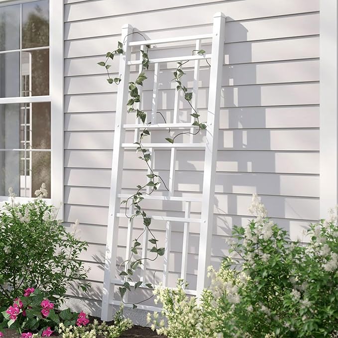 Dura-Trel Wellington 28 by 75 Inch Indoor Outdoor Garden Trellis w/Ground Anchors, Plant Support for Vines, Climbing Plants, & Vegetables, White