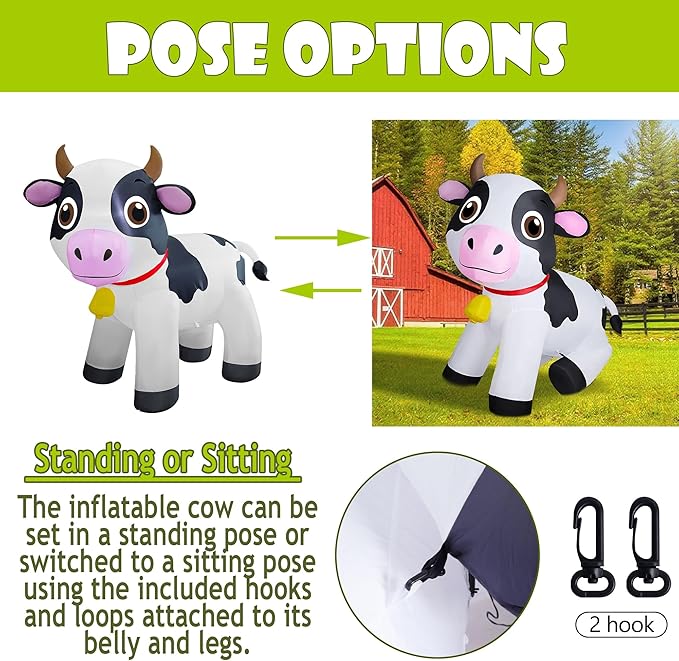 Lulu Home 6FT Christmas Inflatable Cow Decoration, Giant Blow Up Dairy Cattle with Built-in LED Lights, Air-Blown Animal Holiday Display for Yard Garden Lawn Indoor Outdoor Farm-Themed Party Decor