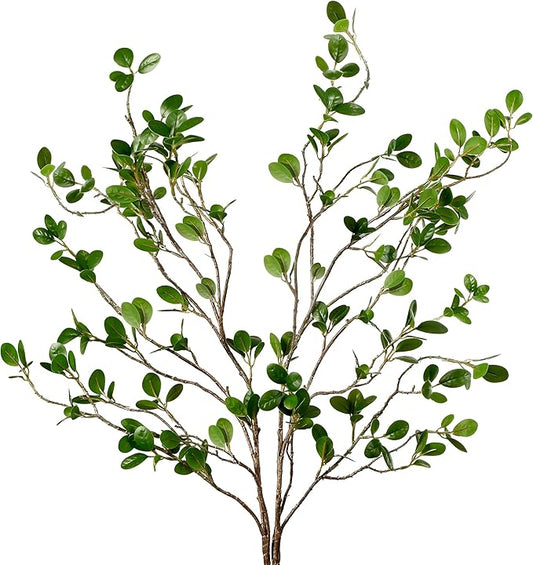 Sggvecsy 43’’ 2Pcs Artificial Ficus Branches Faux Leaf Spray Green Eucalyptus Branches Artificial Greenery Stems Fake Ficus Twig Plants for Home Office Wedding Vase Filler Shop Decoration