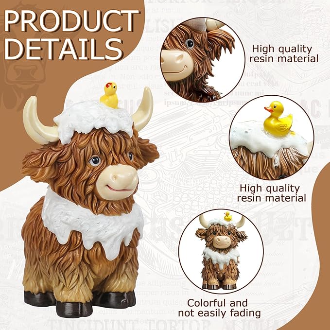 2 Pcs Highland Cow Bathroom Figurines Bathroom Theme Highland Cow Christmas Gnomes Bath Resin Statue Calf Gifts for Christmas Farmhouse Home Garden Kitchen Office Tiered Tray Table Decor