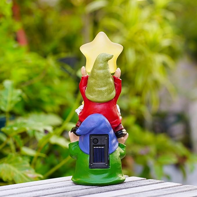 Solar Garden Gnomes Outdoor Statue with Solar Lights, 11" Figurine Lights Solar Garden Outdoor Decorations for Patio,Yard,Lawn Ornament，Mom Gift Unique Housewarming Gifts