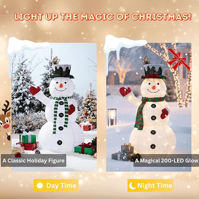 Christmas Decorations Outdoor, 60" Large White Snowman with Built-in LED Lights, Christmas Yard Decorations with Green Scarf and Magic Hat, Holiday Decor for Indoor Outdoor Use