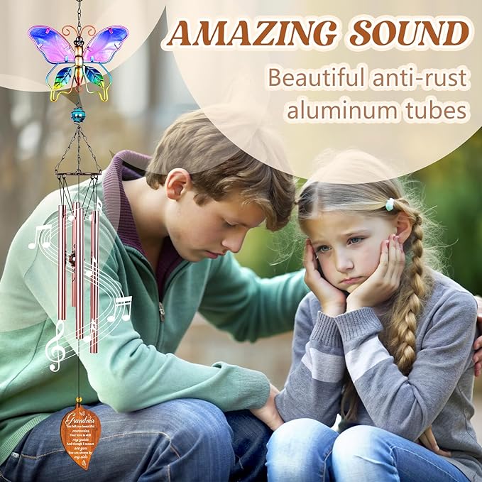 Butterfly Sympathy Wind Chimes for Loss of Grandma,Memorial Gifts for Loss of Grandma,Loss of Grandmother Sympathy Gifts,Bereavement Gift Ideas,Windchimes Outdoors