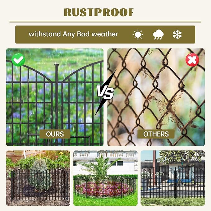 16 Panels No Dig Garden Fence with Gate, 32in x 38.6ft Decorative Dog Fence Outdoor for Yard, Tall Animal Barrier Fencing Rustproof Metal Garden Edging Border, Temporary Fencing for Outdoor, Patio