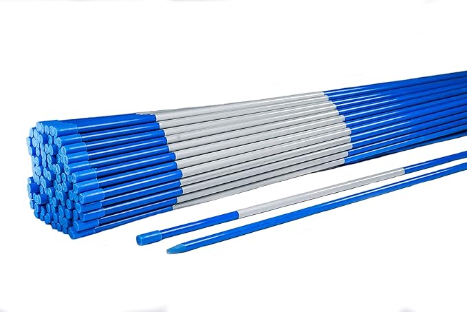 4ft Pro Snow Stakes - 48" x 5/16" Driveway Markers, Pointed Tip, Hy Viz Reflective Tape, Armor Cap (Choose Color/Quantity) (50, Blue)