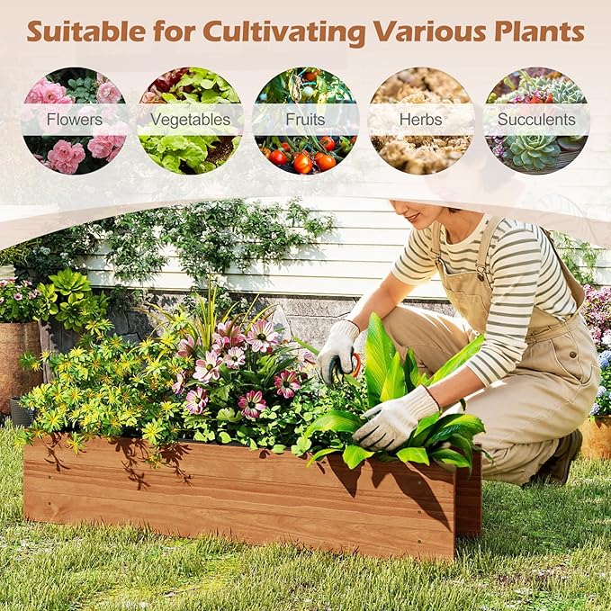 S AFSTAR 2 Pieces Raised Garden Bed, 44" x 11" x 10" Wood Rectangle Planter Box with Drainage Holes, Water-Resistant Paint, Decorative Window Box, Outdoor Garden Bed for Fruit Vegetable Flower Herb