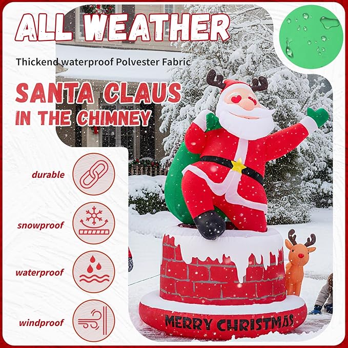 UPWELL 8FT Inflatable Chimney Santa Claus - Classic Outdoor Holiday Yard Decoration with LED Lights, Self-Inflating, Stable & Durable, Suitable for Christmas Decor & Events